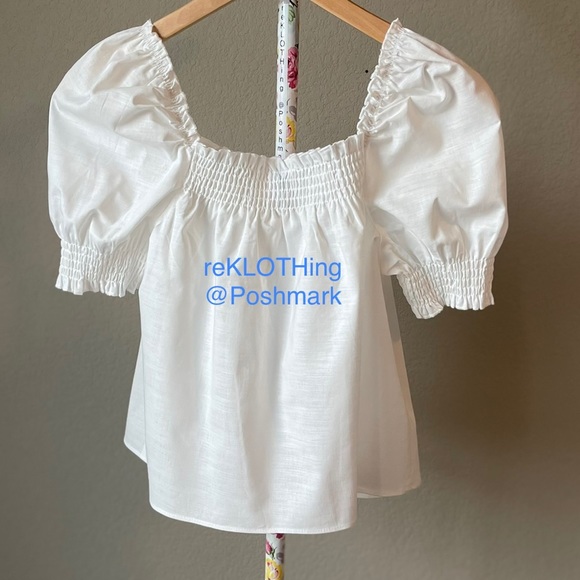 🛍 H&M Puff-sleeved Square-neck Cotton Top Shirt - Picture 2 of 7